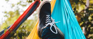 Preview wallpaper legs, hammock, shoes, sneakers