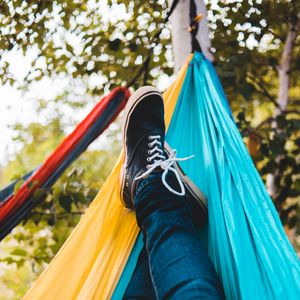 Preview wallpaper legs, hammock, shoes, sneakers