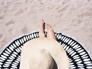 Preview wallpaper legs, hat, beach, sand