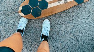Preview wallpaper legs, longboard, skateboard, sneakers