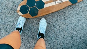 Preview wallpaper legs, longboard, skateboard, sneakers