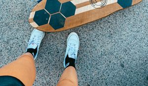 Preview wallpaper legs, longboard, skateboard, sneakers