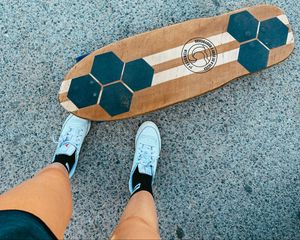 Preview wallpaper legs, longboard, skateboard, sneakers