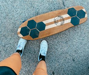 Preview wallpaper legs, longboard, skateboard, sneakers