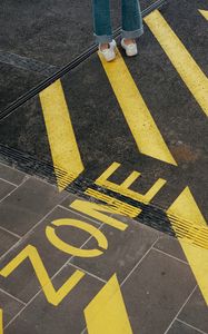 Preview wallpaper legs, marking, yellow, asphalt
