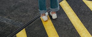 Preview wallpaper legs, marking, yellow, asphalt