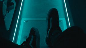 Preview wallpaper legs, neon, sneakers, lonely, loneliness