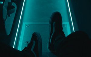 Preview wallpaper legs, neon, sneakers, lonely, loneliness
