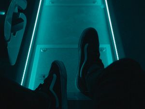 Preview wallpaper legs, neon, sneakers, lonely, loneliness