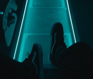 Preview wallpaper legs, neon, sneakers, lonely, loneliness