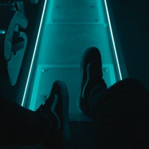 Preview wallpaper legs, neon, sneakers, lonely, loneliness