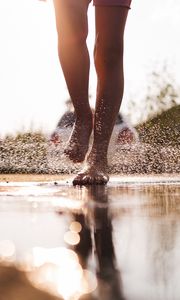 Preview wallpaper legs, puddle, spray, water, drops