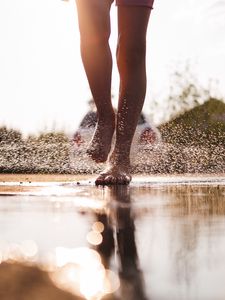 Preview wallpaper legs, puddle, spray, water, drops