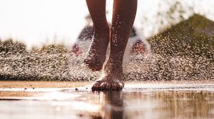 Preview wallpaper legs, puddle, spray, water, drops