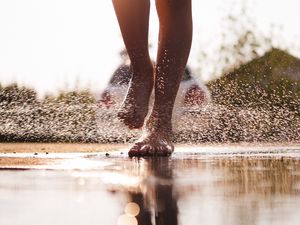 Preview wallpaper legs, puddle, spray, water, drops