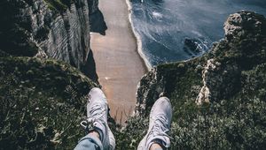 Preview wallpaper legs, sea, rocks, view, etretat, france