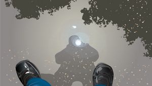 Preview wallpaper legs, shoes, shadow, reflection, puddle