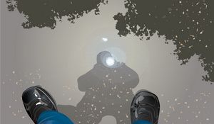 Preview wallpaper legs, shoes, shadow, reflection, puddle