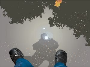Preview wallpaper legs, shoes, shadow, reflection, puddle