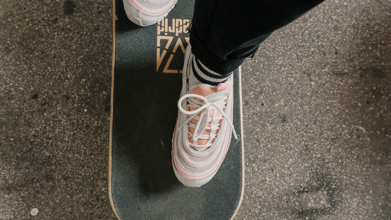 Wallpaper legs, skateboard, sneakers, asphalt hd, picture, image