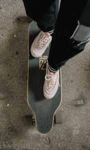 Preview wallpaper legs, skateboard, sneakers, asphalt