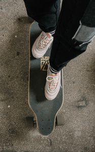 Preview wallpaper legs, skateboard, sneakers, asphalt