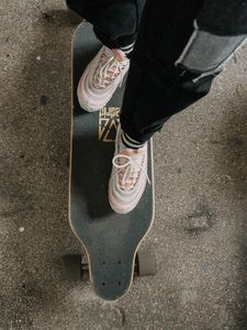 Preview wallpaper legs, skateboard, sneakers, asphalt