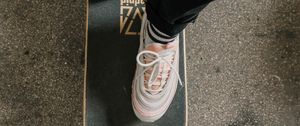 Preview wallpaper legs, skateboard, sneakers, asphalt