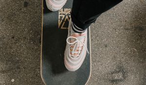 Preview wallpaper legs, skateboard, sneakers, asphalt