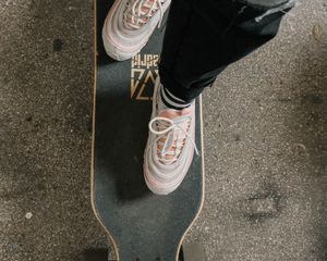 Preview wallpaper legs, skateboard, sneakers, asphalt