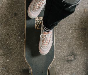 Preview wallpaper legs, skateboard, sneakers, asphalt