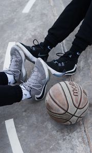 Preview wallpaper legs, sneakers, basketball, ball, sport