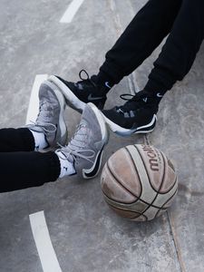 Preview wallpaper legs, sneakers, basketball, ball, sport