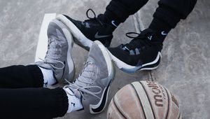 Preview wallpaper legs, sneakers, basketball, ball, sport