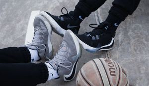 Preview wallpaper legs, sneakers, basketball, ball, sport