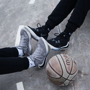 Preview wallpaper legs, sneakers, basketball, ball, sport