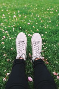 Preview wallpaper legs, sneakers, grass