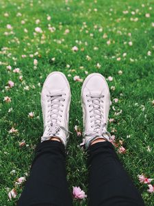 Preview wallpaper legs, sneakers, grass