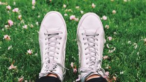 Preview wallpaper legs, sneakers, grass