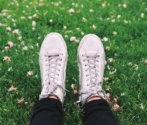 Preview wallpaper legs, sneakers, grass