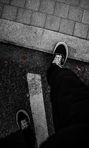Preview wallpaper legs, sneakers, man, asphalt