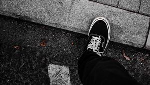 Preview wallpaper legs, sneakers, man, asphalt