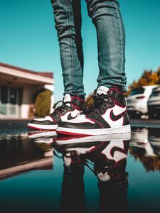 Preview wallpaper legs, sneakers, puddle, reflection
