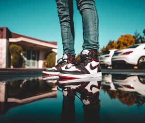 Preview wallpaper legs, sneakers, puddle, reflection