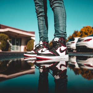 Preview wallpaper legs, sneakers, puddle, reflection