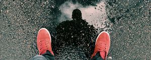 Preview wallpaper legs, sneakers, reflection, asphalt