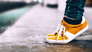 Preview wallpaper legs, sneakers, shoes, style, brown, white