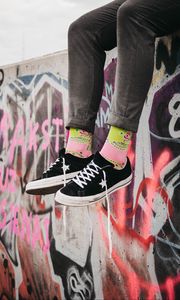 Preview wallpaper legs, sneakers, socks, style, graffiti