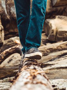 Preview wallpaper legs, sneakers, step, log