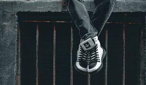 Preview wallpaper legs, sneakers, style, man